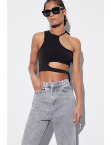 Trendyol Black Crop Knitted Window/Cut Out Detail Blouse