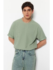 Trendyol Mint Premium Oversize Crew Neck Short Sleeve Textured Ottoman T-Shirt