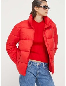 Bunda Tommy Jeans dámská, červená barva, zimní