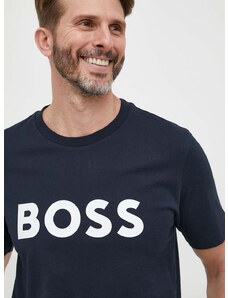 Bavlněné tričko BOSS tmavomodrá barva, s potiskem