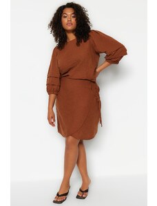 Trendyol Curve Brown Linen Look Woven Skirt