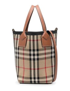 BURBERRY mini kbelíková taška s kostkovaným potiskem