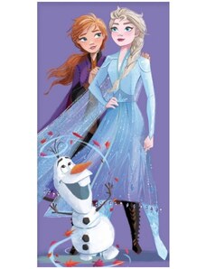 Carbotex Bavlněná plážová osuška Ledové království - Frozen - motiv Anna a Elsa s Olafem - 100% bavlna s gramáží 320 g/m² - 70 x 140 cm