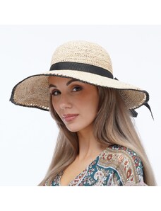 KRUMLOVANKA Letní dámský klobouk z rafie 8042 s černou stuhou