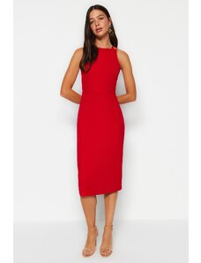 Trendyol Red Accessory Detailed Fitted/Fitted Midi Woven Dress