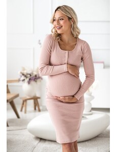 Žebrované těhotenské a kojící šaty Ribbed pudrově růžové bavlněné