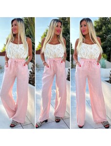 Italy moda Lněné kalhoty Jane, světle růžové
