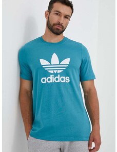 Bavlněné tričko adidas Originals tyrkysová barva, s potiskem