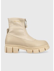 Kožené kotníkové boty Karl Lagerfeld ARIA dámské, béžová barva, na plochém podpatku, KL43260