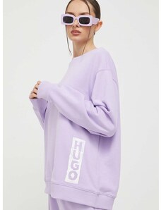 Bavlněná mikina HUGO dámská, fialová barva, vzorovaná