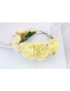 Romantický věnec z umělých květin, bílý, šířka 6 cm - průměr 15 cm