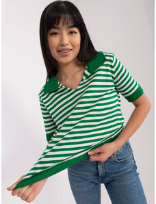 Fashionhunters Zeleno-bílá proužkovaná pletená halenka