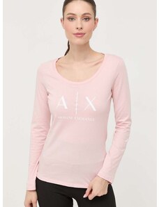Bavlněné tričko s dlouhým rukávem Armani Exchange růžová barva