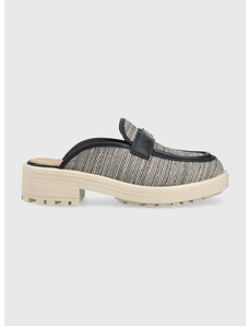 Pantofle Tommy Hilfiger TH WOVEN MULE LOAFER dámské, tmavomodrá barva, na podpatku, FW0FW07223