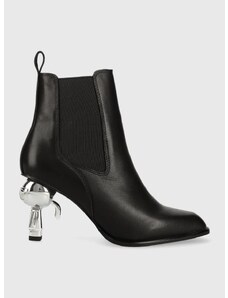 Kožené kotníkové boty Karl Lagerfeld IKON HEEL dámské, černá barva, na podpatku, KL39060