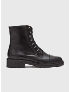 Kožené kotníkové boty AllSaints ALARIA dámské, černá barva, na plochém podpatku, WF0047Z