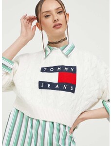 Svetr Tommy Jeans dámský, bílá barva, lehký