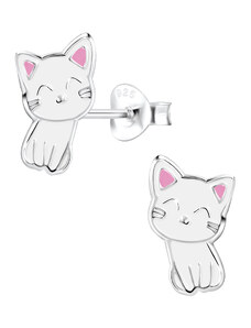 Klenoty Amber Stříbrné náušnice bílá kočka
