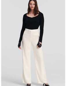 Kalhoty Karl Lagerfeld dámské, béžová barva, široké, high waist