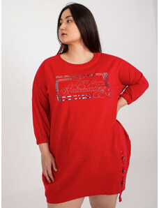 Fashionhunters Červené mikinové šaty plus size s nápisem