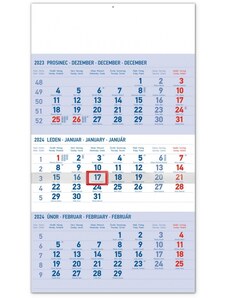 PRESCO GROUP, a.s. Nástěnný kalendář 3měsíční standard modrý – s českými jmény 2024 PGN-32467-L-24