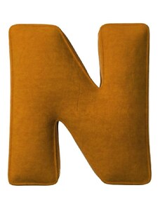 Yellow Tipi Cihlově oranžový sametový polštář písmeno N 40 cm