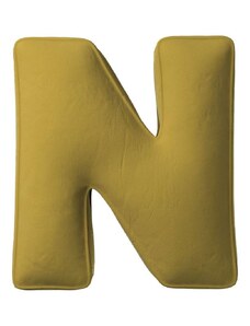 Yellow Tipi Olivově zelený sametový polštář písmeno N 40 cm