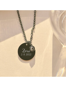 MIDORINI.CZ Personalizovaný náhrdelník - medailonek se zirkonem, Vlastní text na přání, chirurgická ocel 316L