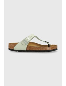 Semišové žabky Birkenstock Gizeh SFB dámské, zelená barva, na plochém podpatku, 1023973-pgreen