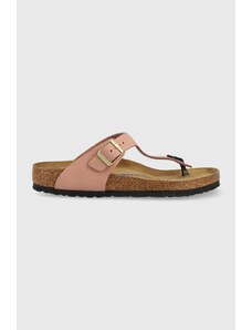 Semišové žabky Birkenstock Gizeh dámské, růžová barva, na plochém podpatku, 1024024