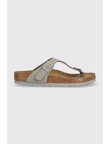 Semišové žabky Birkenstock dámské, šedá barva, na plochém podpatku, 1024127-lgrey