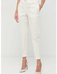 Kalhoty BOSS dámské, béžová barva, střih chinos, high waist, 50490057