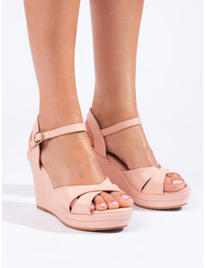 Pink women's sandals on a high wedge Shelvt