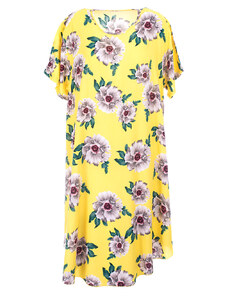 Šaty s rukávky květy žluté 165