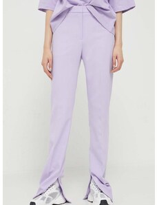 Kalhoty HUGO dámské, fialová barva, jednoduché, high waist