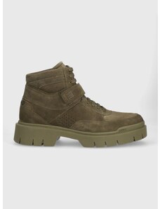 Semišové boty HUGO Denzel pánské, zelená barva, 50497791
