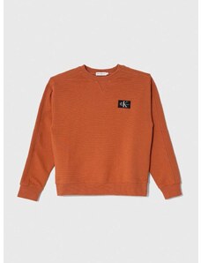 Dětská bavlněná mikina Calvin Klein Jeans oranžová barva, s aplikací