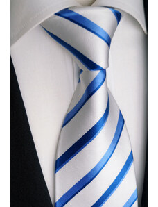 Beytnur Luxusní hedvábná kravata bílá s modrým pruhem 18-11
