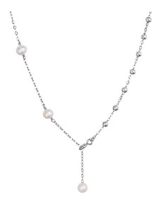 EVOLUTION GROUP Stříbrný náhrdelník s třemi říčními perlami na řetízku a stříbrnými kuličkami 22042.1
