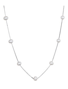 EVOLUTION GROUP Stříbrný náhrdelník s oválnými říčními perlami na řetízku 22043.1