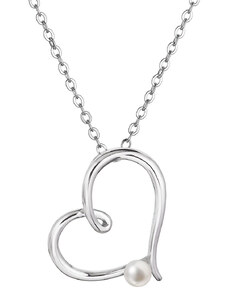 EVOLUTION GROUP Stříbrný náhrdelník srdce s malou bílou říční perličkou 22045.1