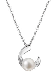 EVOLUTION GROUP Stříbrný náhrdelník s pravou říční perlou v půlkruhu se zirkony 22041.1