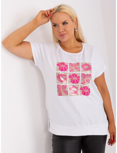 Fashionhunters Dámská bílo-růžová bavlněná halenka plus size