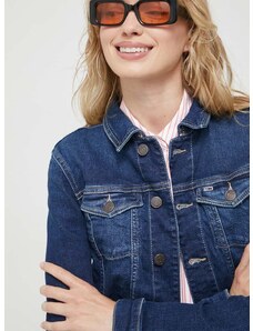 Džínová bunda Tommy Jeans dámská, tmavomodrá barva, přechodná