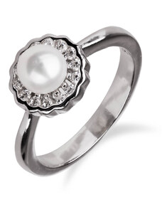 Stříbrný prsten s perlou a kyticí zirkonů okolo - Meucci SP95R