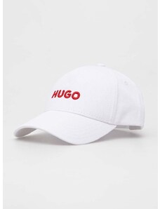 Bavlněná baseballová čepice HUGO bílá barva, s aplikací, 50496033