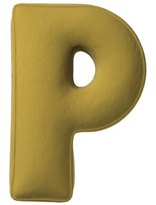 Yellow Tipi Olivově zelený sametový polštář písmeno P 40 cm