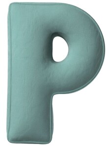Yellow Tipi Mátově zelený sametový polštář písmeno P 40 cm