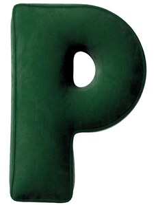 Yellow Tipi Tmavě zelený sametový polštář písmeno P 40 cm