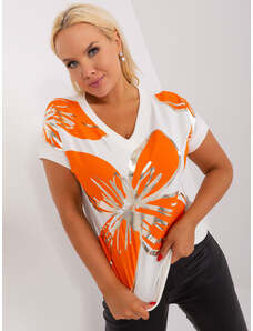 Fashionhunters Ecru-oranžová halenka větší velikosti s manžetami